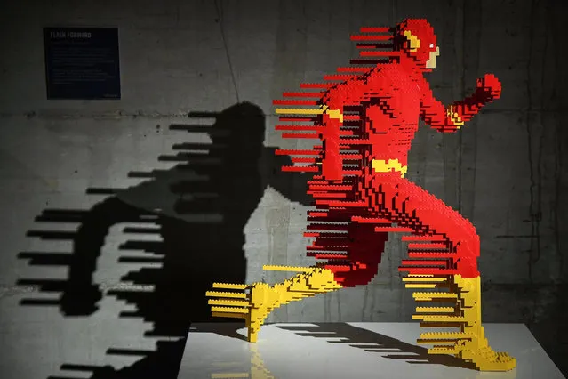 The work “Flash Forward” made of Lego bricks is on display at the press preview of the exhibition “The Art Of The Brick: DC Super Heroes” by US artist Nathan Sawaya at the Palazzo degli Esami in Trastevere, Rome, Italy, 30 November 2017. More than 120 works of art created with Lego bricks will be on show until 22 April 2018. (Photo by Alessandro Di Meo/EPA/EFE)