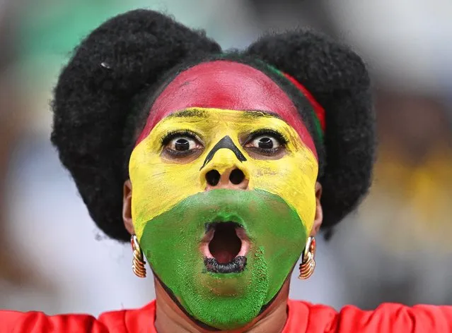 A fan of Ghana cheers prior to the FIFA World Cup 2022 group H soccer match between Ghana and Uruguay at Al Janoub Stadium in Al Wakrah, Qatar, 02 December 2022. (Photo by Noushad Thekkayil/EPA/EFE/Rex Features/Shutterstock)
