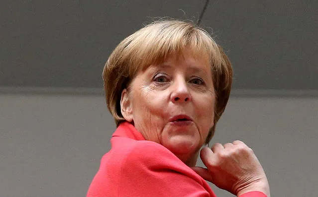 German Chancellor and chairwoman of the Christian Democratic Union (CDU) Angela Merkel reacts before a party leadership meeting in Berlin, Germany, September 19, 2016. (Photo by Fabrizio Bensch/Reuters)