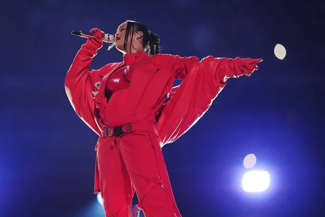 Barbadian singer Rihanna performs during the halftime show at the NFL Super Bowl 57 football game between the Kansas City Chiefs and the Philadelphia Eagles, Sunday, February 12, 2023, in Glendale, Ariz. (Photo by Matt Slocum/AP Photo)