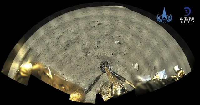 This image taken by panoramic camera aboard the lander-ascender combination of Chang'e-5 spacecraft provided by China National Space Administration shows a moon surface after it landed on the moon on Wednesday, December 2, 2020. Chinese government say the spacecraft landed on the moon on Tuesday to bring back lunar rocks to Earth for the first time since the 1970s. (Photo by China National Space Administration/Xinhua via AP Photo)