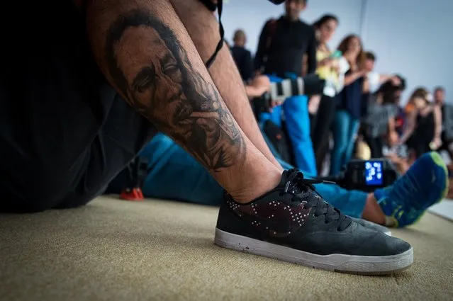 Tattoo of a guest as he attends the Bedouin Presentation at Fashion Forward Spring/Summer 2017 held at the Dubai Design District on October 22, 2016 in Dubai, United Arab Emirates. (Photo by Cedric Ribeiro/Getty Images)