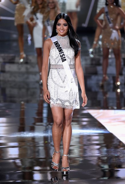 Top 15 contestant Miss Indonesia 2015, Anindya Kusuma Putri, walks onstage during the 2015 Miss Universe Pageant at The Axis at Planet Hollywood Resort & Casino on December 20, 2015 in Las Vegas, Nevada. (Photo by Ethan Miller/Getty Images)