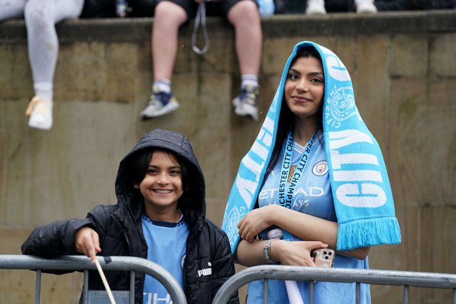 A general view of fans before the trophy parade in Manchester on Sunday, May 26, 2024, after they won their fourth successive Premier League title and their sixth in seven years. (Photo by Bradley Collyer/PA Images via Getty Images)
