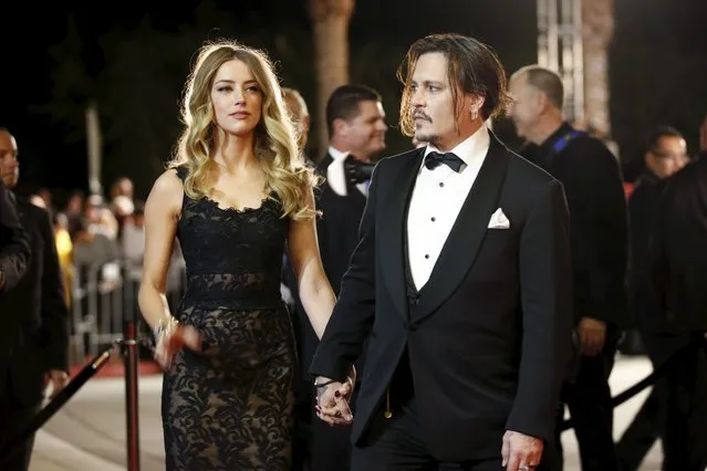 Desert Palm Achievement Award recipient actor Johnny Depp and wife actress Amber Heard pose at the 27th Annual Palm Springs International Film Festival Awards Gala in Palm Springs, California, January 2, 2016. Court records show Heard filed for divorce in Los Angeles Superior Court on Monday, May 23, 2016, citing irreconcilable differences. The pair were married in February 2015 and have no children together. (Photo by Danny Moloshok/Reuters)