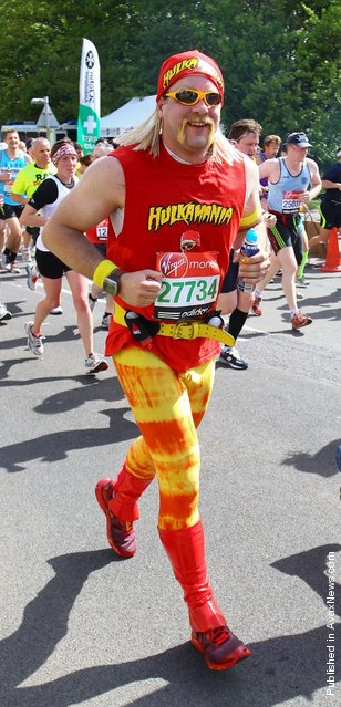 Competitors take to the streets of the capital in fabulous fancy dress costumes during the Virgin London Marathon 2012