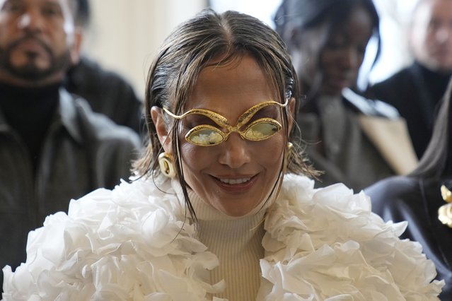American singer Jennifer Lopez arrives at Schiaparelli's Haute Couture Spring-Summer 2024 collection in Paris, Monday, January 22, 2024. (Photo by Christophe Ena/AP Photo)