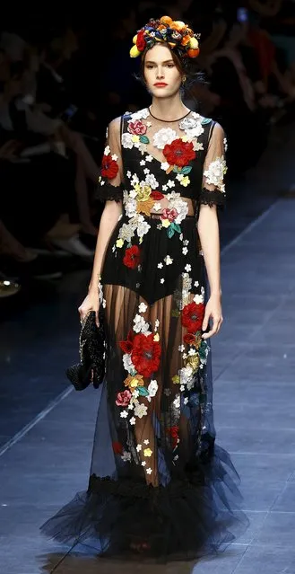 A model presents a creation from the Dolce & Gabbana Spring/Summer 2016 collection during Milan Fashion Week in Italy, September 27, 2015. (Photo by Stefano Rellandini/Reuters)
