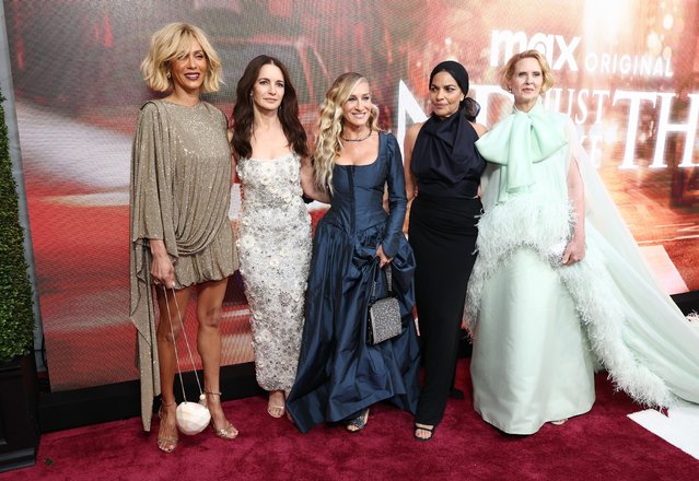 (L-R) Nicole Ari Parker, Kristin Davis, Sarah Jessica Parker, Sarita Choudhury and Cynthia Nixon attend Max Original's "And Just Like That" Season 3 Photo Call at Crane Club on May 21, 2025 in New York City. (Photo by Cindy Ord/WireImage)