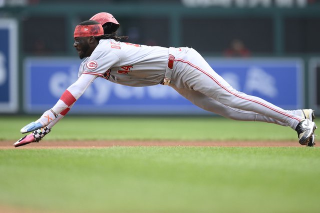 Cincinnati Reds' Elly De La Cruz in action during a baseball game against the Washington Nationals, Wednesday, July 23, 2025, in Washington. (Photo by Nick Wass/AP Photo)