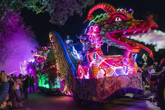 The Orpheus Leviathan, a signature float in the 2022 Krewe of Orpheus parade, rolls down Napoleon Avenue on February 28, 2022 in New Orleans, Louisiana. 2021 Mardi Gras activities were cancelled in an effort to prevent the spread of COVID-19. (Photo by Erika Goldring/Getty Images)