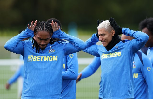 Tottenham Hotspur's Djed Spence and Richarlison during training in London, UK on October 21, 2025. (Photo by John Sibley/Action Images via Reuters)
