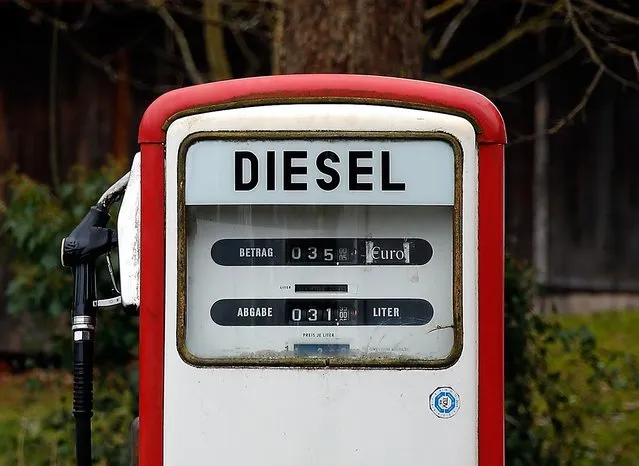 A diesel pump is seen at a privately operated fuel station in Gasse near Lake Tegernsee, Germany, January 9, 2015. (Photo by Michael Dalder/Reuters)