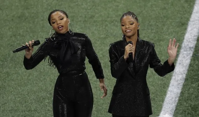 Chloe x Halle perform before the NFL Super Bowl 53 football game between the Los Angeles Rams and the New England Patriots Sunday, February 3, 2019, in Atlanta. (Photo by Charlie Riedel/AP Photo)