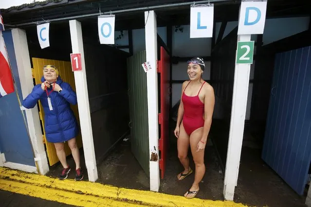 Women prepare as the participate in the Cold Water Swimming Championship at Tooting Bec Lido in south London, Britain January 28, 2017. (Photo by Neil Hall/Reuters)