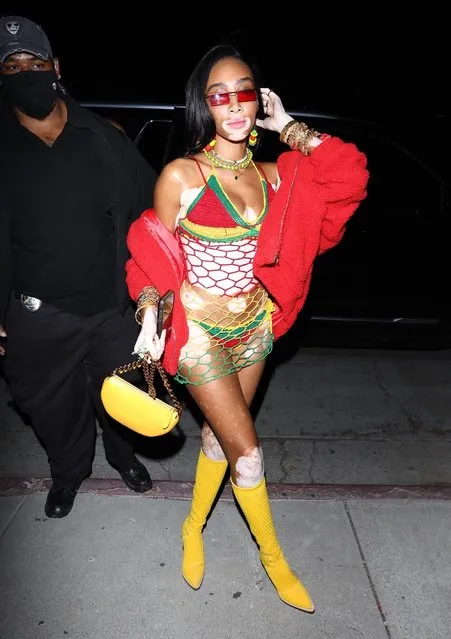 Jamaican-Canadian fashion model Winnie Harlow looks stylish as she makes an appearance at Cardi b’s 29th birthday party in Los Angeles, CA. on October 11 2021. (Photo by The Daily Stardust/Backgrid USA)