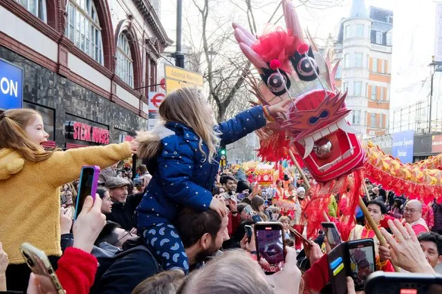 Chinese New Year: Year of the Dragon in London, UK on February 11, 2024. Lunar New Year Parade in Chinatown. (Photo by Matthew Chattle/Alamy Live News)