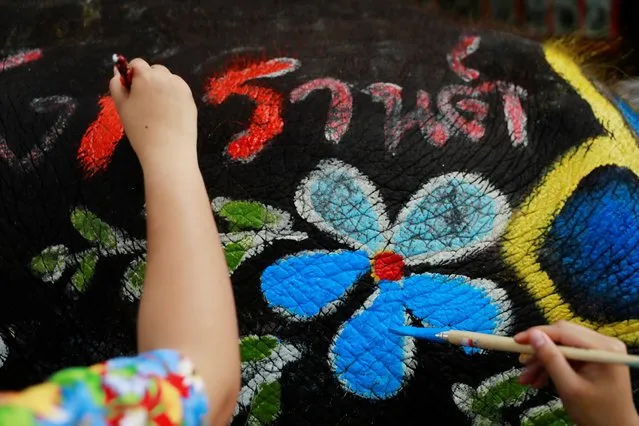 Mahouts paint an elephant ahead of celebrations for the water festival of Songkran in Ayutthaya, Thailand on April 11, 2019. (Photo by Soe Zeya Tun/Reuters)