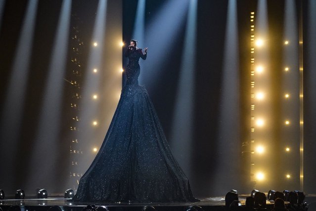 La Zarra of France performs during dress rehearsals for the Grand final at the Eurovision Song Contest in Liverpool, England, Friday, May 12, 2023. (Photo by Martin Meissner/AP Photo)