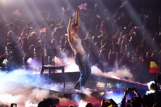 Swedish singer Cornelia Jakobs performs during the grand final of the 2023 Eurovision Song Contest in Liverpool, Britain on May 13, 2023. (Photo by Phil Noble/Reuters)