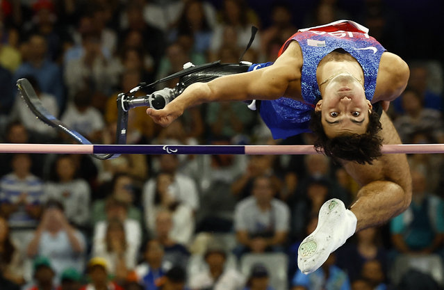 Ezra Frech of United States in action during the men's T63 high jump final in Saint-Denis, France on September 3, 2024. (Photo by Carlos Garcia Rawlins/Reuters)