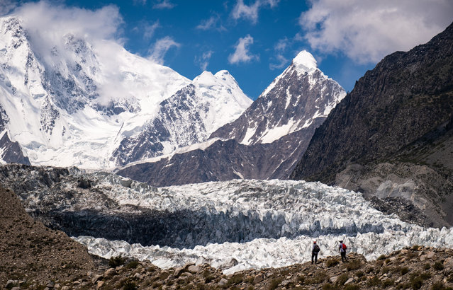 A view of the Passu Glacier, situated below the approximately 7,500-meter-high Passu Peak within the Karakoram Range, offers stunning white landscapes to climbers and hikers in Baltistan, Pakistan on August 15, 2024. In Pakistan, home to many glaciers, nearly all of the more than 7,000 glaciers located in the mountainous regions are found in the high-altitude Gilgit-Baltistan region, which includes Skardu, and the Khyber Pakhtunkhwa province. (Photo by Nurettin Boydak/Anadolu via Getty Images)