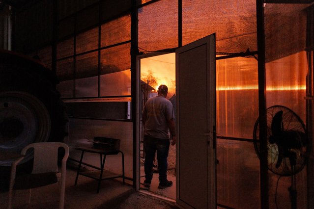 A local resident watches the wildfire in Avantas village, near Alexandroupolis town, in the northeastern Evros region, Greece, August 21, 2023. (Photo by Achilleas Chiras/AP Photo)