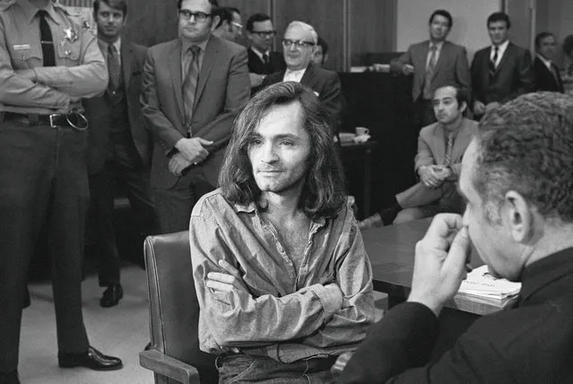 Charles Manson in court, 1970. “I Don't Have Any Guilt” said long-haired hippie chieftain Charles Manson, 35, in brief press conference in courtroom here, June 18, where a hearing to continue proceedings in the murder case of musician Dary Hinman was held. Manson's trial for the slaying of actress Sharon Tate and four others last August 9th, and the killing of a wealthy supermarket chain owner and his wife the day after the Tate murder, began this week and forced postponement of the Hinman case. (Photo by Bettmann/Getty Images)