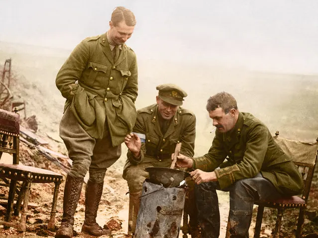 Open air cookery in a steel helmet near Miraumont-le-Grand, 1916. (Photo by PhotograFix/mediadrumworld.com)