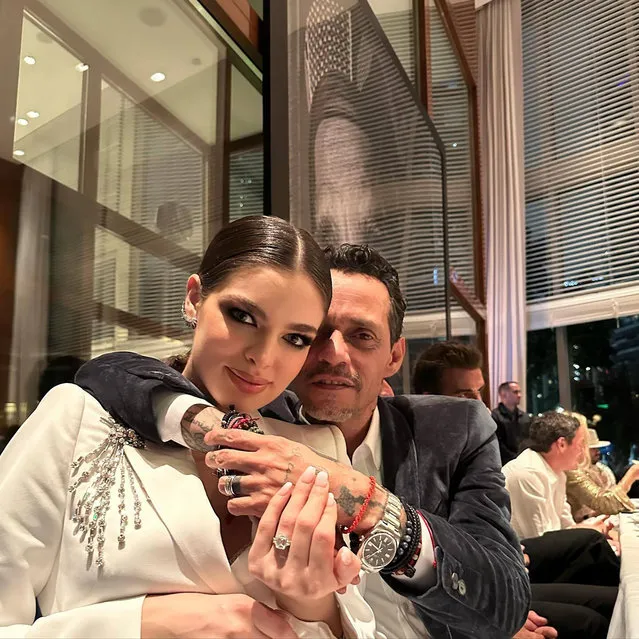 Newlyweds American singer-songwriter Marc Anthony and Paraguayan fashion model and beauty pageant titleholder who was crowned Miss Universe Paraguay 2021, Nadia Ferreira cuddle up after making it official in the last decade of January 2023. (Photo by victoriabeckham/Instagram)