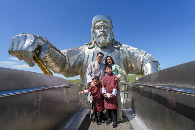 King Jigme Khesar Namgyal Wangchuck, Queen Jetsun Pema, Prince Gyalsey Jigme Namgyel Wangchuck, Prince Gyalsey Ugyen Wangchuck, visit to the equestrian statue of Genghis Khan as part of the state visit of the royal couple from Bhutan to Mongolia in Tsonjin Boldog, Mongolia, Asia, July 11, 2024. (Photo by Royal Press Office bt/dana pr/Rex Features/Shutterstock)