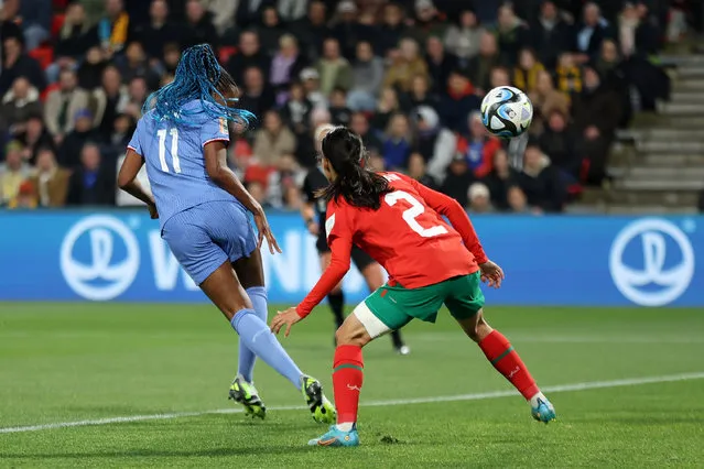Kadidiatou Diani of France heads to score her team's first goal  during the FIFA Women's World Cup Australia & New Zealand 2023 Round of 16 match between France and Morocco at Hindmarsh Stadium on August 08, 2023 in Adelaide, Australia. (Photo by Cameron Spencer/Getty Images)