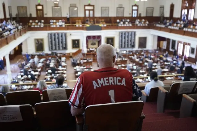 Gerald Welty sits the House Chamber at the Texas Capitol as he waits to hear debate on voter legislation in Austin, Texas, Thursday, May 6, 2021. (Photo by Eric Gay/AP Photo)