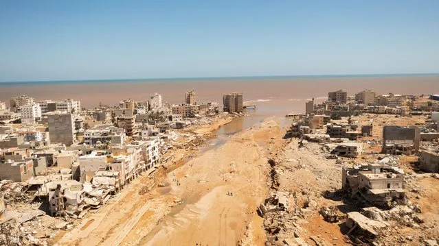 Aerial view of Derna city, in the aftermath of the floods in Derna, Libya on September 14, 2023. (Photo by Ayman Al-Sahili/Reuters)