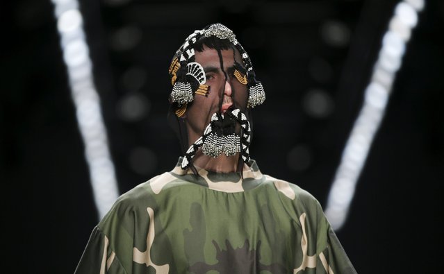 A model presents a creation by Sadak at the Berlin Fashion Week Autumn/Winter 2016 in Berlin, Germany, January 19, 2016. (Photo by Fabrizio Bensch/Reuters)