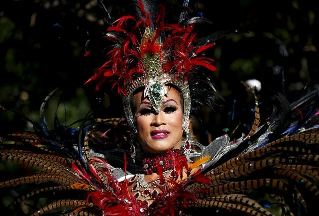 A performer dressed in their costume prepares to participate in the Gay and Lesbian Mardi Gras parade in Sydney, Australia, March 5, 2016. (Photo by David Gray/Reuters)
