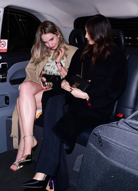 Lily James and English actress Gemma Chan are spotted leaving Lily James 35th Birthday Party held at the Apollo's Muse Members Club in Central London on April 05, 2024. (Photo by Splash News and Pictures)