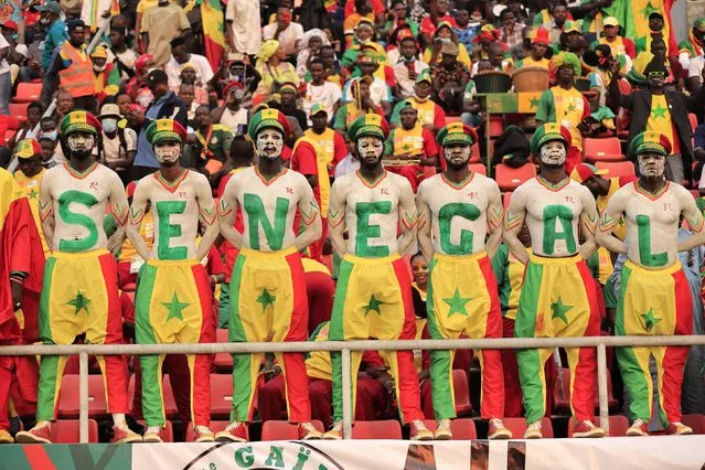 Senegal’s fans before the start of the African Cup of Nations 2022 match between Senegal and Guinea in Bafoussam, Cameroon on January 25, 2022. Senegal failed to sparkle as the pre-tournament favourites were held to a 0-0 draw by Guinea. (Photo by Thaier Al-Sudani/Reuters)