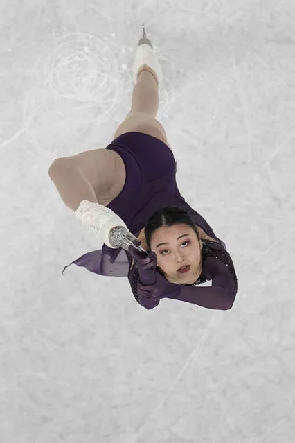 Zhu Yi, of China, competes in the women's short program during the figure skating at the 2022 Winter Olympics, Tuesday, February 15, 2022, in Beijing. (Photo by Jeff Roberson/AP Photo)