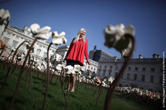 'Out of Sync' art installation on a grass meadow at Somerset Housein London