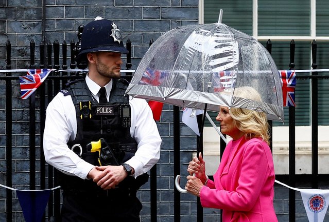 U.S. first lady Jill Biden arrives to meet with Akshata Murty, the wife of British Prime Minister Rishi Sunak, at Downing Street in London, Britain on May 5, 2023. (Photo by Peter Nicholls/Reuters)