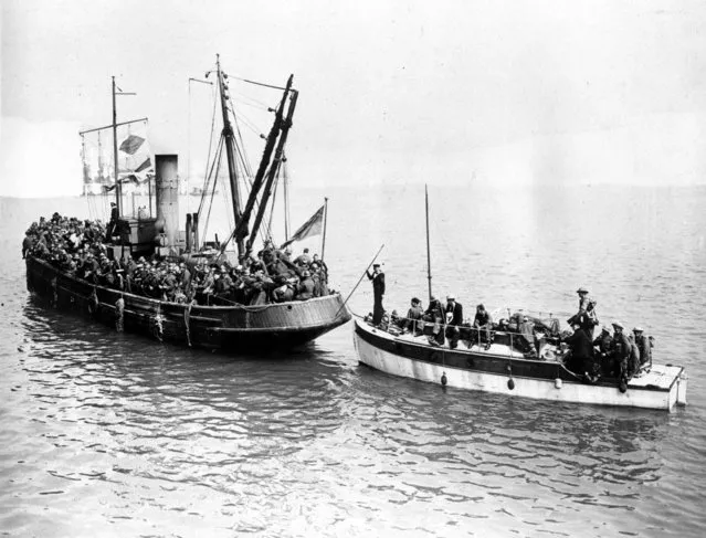 Two of the many small boats which helped to bring the Allied troops in the emergency evacuation across the English Channel from Dunkirk, France, are shown on June 4, 1940 in World War II. Private crafts of all sizes, trawlers, paddle steamers, yachts and motor boats were used to evacuate more than 300,000 Allied troops who were cutoff from retreat on land by the Nazi invasion to the French Channel ports. (Photo by AP Photo)