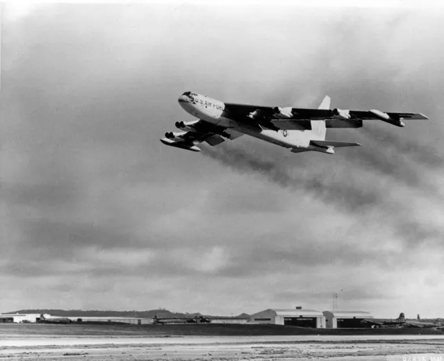 In this 1965 file photo, a U.S. Air Force B-52 bomber takes off from Guam for a strike against the Viet Cong in Vietnam, 2,200 miles away, during the Vietnam War. The small U.S. territory of Guam has become a focal point after North Korea's army threatened to use ballistic missiles to create an “enveloping fire” around the island. The exclamation came after President Donald Trump warned Pyongyang of “fire and fury like the world has never seen” on Tuesday, August 8, 2017. (Photo by U.S. Air Force via AP Photo)