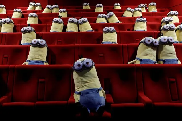 Minions toys are seen on cinema chairs to maintain social distancing between spectators at a MK2 cinema in Paris as Paris' cinemas reopen doors to the public following the coronavirus disease (COVID-19) outbreak in France, June 22, 2020. (Photo by Benoit Tessier/Reuters)