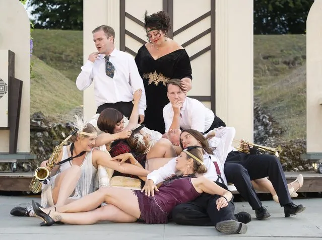 A jazzed-up version of Oscar Wilde’s The Importance of Being Earnest runs at the open-air Roman Theatre of Verulamium, St Albans in Roman Britain on July 5, 2022, until July 17. (Photo by Elliott Franks/The Times)