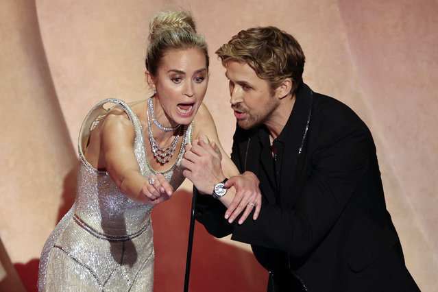 Actors Emily Blunt and Ryan Gosling at the 96th Annual Oscars held at Dolby Theatre on March 10, 2024 in Los Angeles, California. (Photo by Mike Blake/Reuters)
