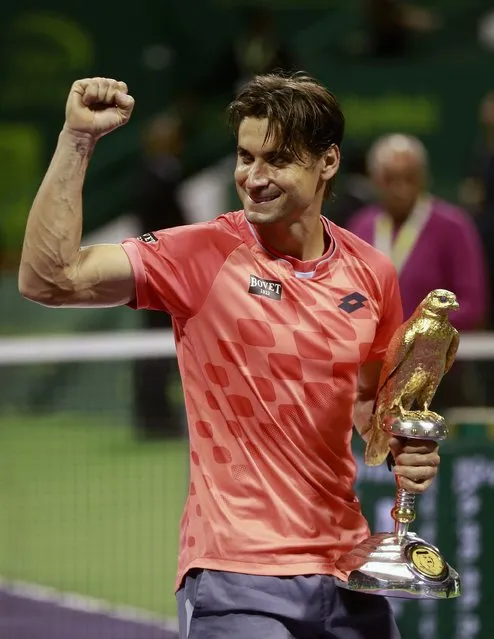 Spain's David Ferrer celebrates after winning his Qatar Open Men's Singles Final tennis match against Tomas Berdych of the Czech Republic in Doha January 10, 2015. (Photo by Mohammed Dabbous/Reuters)