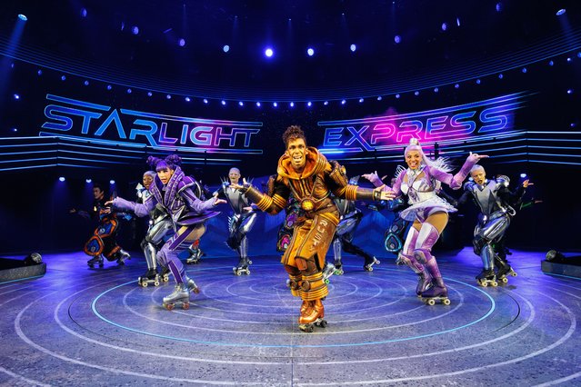 In this image released on February 5,2025, The cast of the Starlight Express during the reveal for their Morning Live challenge as part of the 2025 Red Nose Day campaign. BBC Morning Live presenters Gethin Jones and Helen Skelton will embark on Gethin and Helen's Wheely Big Challenge to raise money for Comic Relief this Red Nose Day. The pair will roller skate their way through the day and night for 24 hours to raise life-changing money for Red Nose Day to support those in need in the UK and across the world. Taken in London on the 22nd January 2025. (Photo by Jordan Mansfield/Comic Relief/Getty Images)