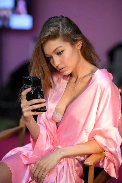 Gigi Hadid has her Hair & Makeup done prior the 2016 Victoria's Secret Fashion Show on November 30, 2016 in Paris, France. (Photo by Dimitrios Kambouris/Getty Images for Victoria's Secret)