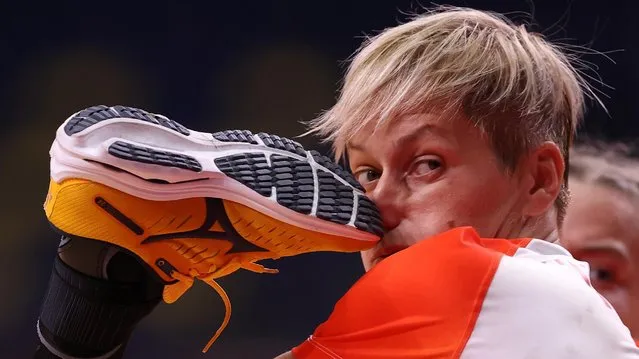 Zsuzsanna Tomori of Hungary in action during the Woman's Preliminary Round Group B match between Brazil and Hungary on day four of the Tokyo 2020 Olympic Games at Yoyogi National Stadium on July 27, 2021 in Tokyo, Japan. (Photo by Gonzalo Fuentes/Reuters)